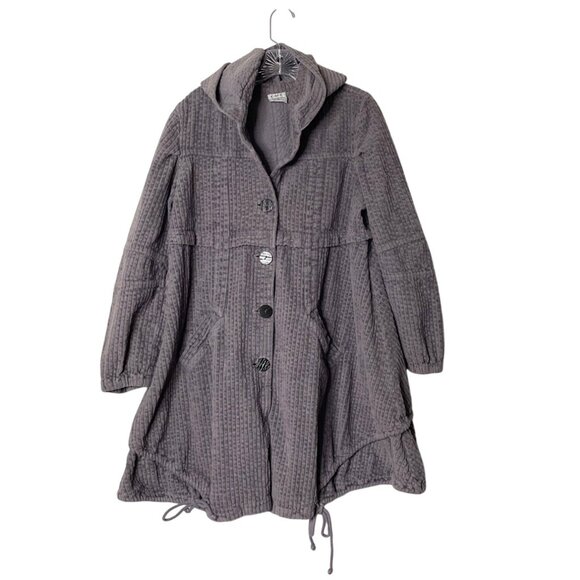 Vtg CMC By Color Me Cotton Gray Corduroy Hooded Button-Up Swing Coat Women's M - Picture 8 of 8
